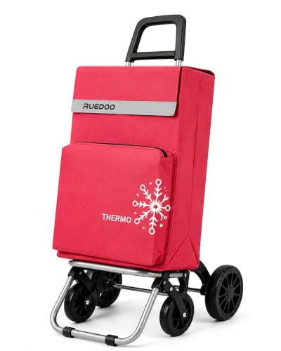 Carro Compra 4 Ruedas, 56L Carro de la Compra, Bolsa Térmica, Rojo