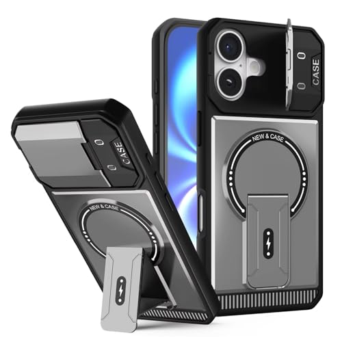 Image of Hupshy iPhone 16 Back Cover with Camera Protection Rings, Kickstand-Matte /Anti, Non-Slip, Camera Glass Protection,Transparent Shockproof Cover for iPhone 16 (Gray)
