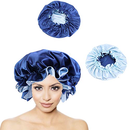 Ymjshnzk Bonnets For Black Women Satin Curly Loss Hair Wave Cap Shower For Women Moisturizer Silk Sleeping Cap Wrap Double Layer Natural Hair Products (Parent-Child Nightcap)(sapphire)