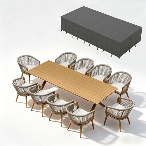 Image of PURPLE LEAF Outdoor Dining Set for 10 with Cushions PE Rattan Teak w /Cover