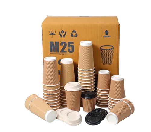 M25 Packs | 500 X 8oz / 250ml Disposable Coffee Cups Paper Cups for Hot and Cold Drinks Vending Cups Triple Walled Ripple Cups Disposable Tableware