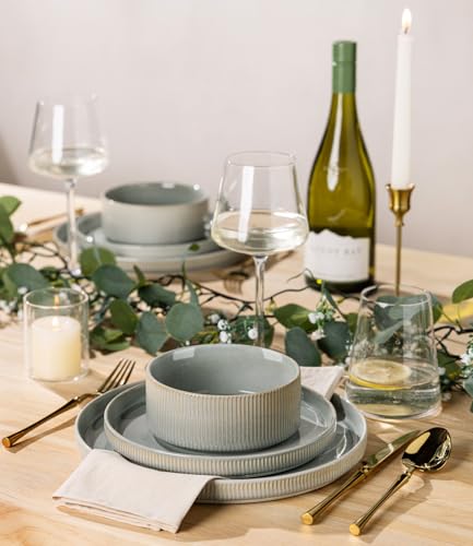 Image of TheTerra Ceramic Dinnerware Sets for 6, 18 Pieces Porcelain Lightweight Plates and Bowls Sets, Scratch Resistant Dish Set, Oven & Microwave & Dishwasher Safe, Desert Sage