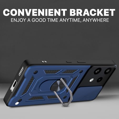 Image of Pikkme Back Cover for Nothing Phone 3a Lite 5G | 360 Protection Case | Sliding Camera Shield Cover & Ring Holder Stand D10 Tough Armor Bumper Case (Blue)