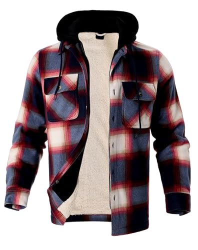 Image of Gary Com Heavy Thick Flannel Plaid Jacket Sherpa Fleece Lined Hoodies for Men Zip Up Winter Warm Coat Zipper Sweatshirt