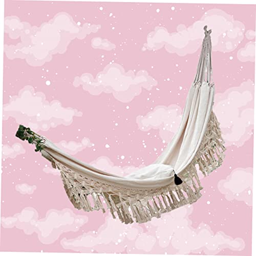 Hamaca portátil de macramé con flecos con soporte, columpio de tela de algodón para adultos, silla colgante al aire libre para acampar y viajes - imagen 7