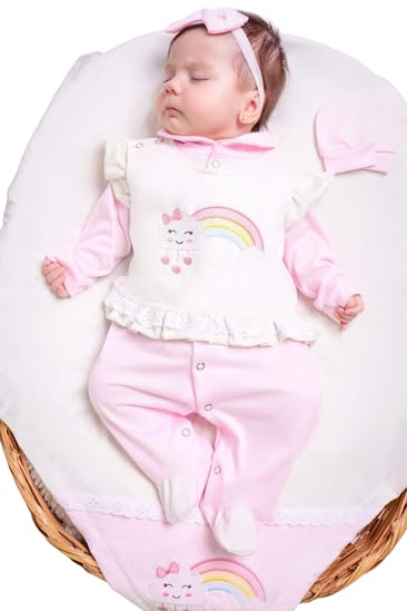 Saída Maternidade Menina Nuvem 04 Peças Arco Iris Roupas de Bebê