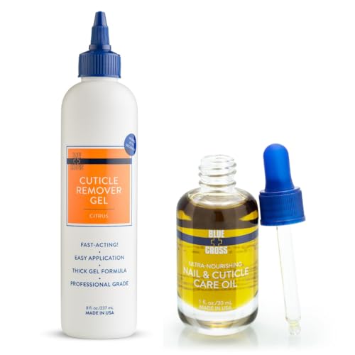 Blue Cross Professional Nail + Cuticle Care, All Natural Mineral Oil Free, Nourishing Nail & Cuticle Oil + Moisturizing Hydrating Cuticle Remover Gel Softener, 2 Pack Bundle