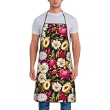 GVYGVY Delantales de chef para hombres y mujeres – Delantales con estampado de margaritas y frutas del dragón resistentes al aceite para cocinar o asar a la parrilla