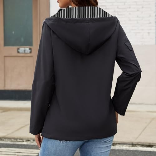 Chaqueta de invierno para mujer con bolsillo y capucha: anorak casual negro estilo versátil 3