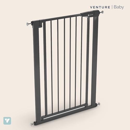 Venture Q-Fix Haustier-Schutzgitter mit Druckbefestigung, 73–80 cm breit, 110 cm extra hoch, einzigartige 90° Zwei-Wege-Öffnung automatische Schließfunktion (schwarz, 73–80 cm) Hundegitter