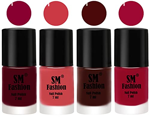 Image of Nail Polish Combo Set (Pack of 4) Quick Dry Gel Finish Nail Paint | Boysenberry,Punch Pink,Wine,Pure Wine | 7 ml Each