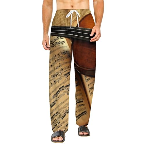 Pantalon de détente femme avec poches et motif notes de musique S