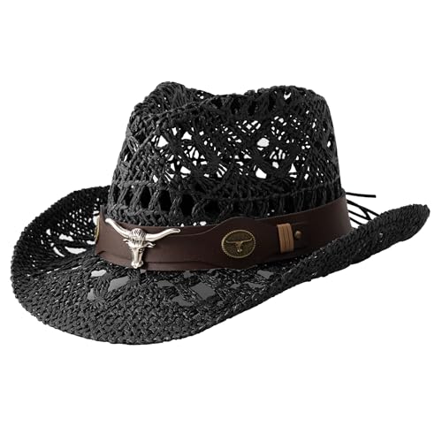 Jastore Kids Western Cowboy Hat Toddler Straw Sun Hat Boy Girl Cowgirl Hat with Belt Buckle Headband2