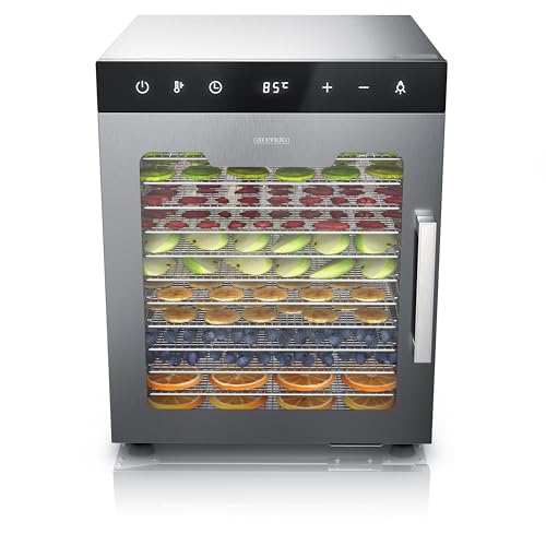 Arendo - Dörrautomat Edelstahl mit 12 Edelstahlgitter - 800 W Dörrgerät mit Temperaturregler 30°- 90°C - 12 Edelstahl Einlegetabletts - Dehydrator Obsttrockner - Fleisch, Obst, Gemüse, BPA-frei Arendo - Dörrautomat Edelstahl mit 12 Edelstahlgitter - 800 W Dörrgerät mit Temperaturregler 30°- 90°C - 12 Edelstahl Einlegetabletts - Dehydrator Obsttrockner - Fleisch, Obst, Gemüse, BPA-frei