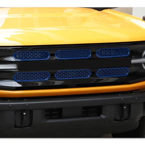 Image of Front Grill Mesh Grille Inserts Cover Frame Trims Kit 6Pcs Fit for Ford Bronco 2021-2026 2 /4 Door Exterior Accessories (Blue)