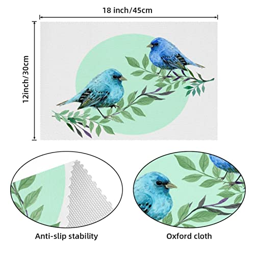 Lot de 6 sets de table oiseaux bleus antidérapants pour table à manger rectangulaire - 5
