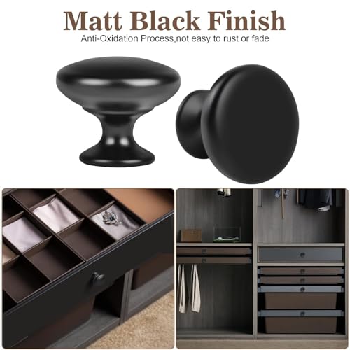 ShipeeKin 10x Matt Black Cabinet Hardware Round Mushroom Knob Drawer Handles 30mm for Kitchen Cupboard Furniture Chest Door Dresser Bathroom - Image 4