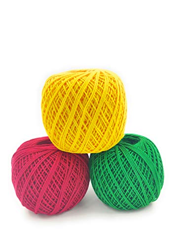 Image of Prapti Handicrafts 3ply Multi Mercerised Premium Cotton Crochet Knitting Thread Yarn for Craft Fast Color Pack of 3 Ball 150 gm(50gm x 3)