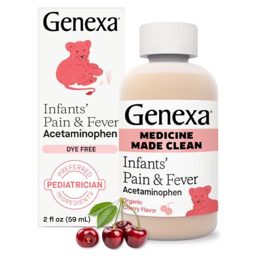 Image of Genexa Infants' Clean Acetaminophen | Pediatrician Preferred Ingredients | Pain Reliever & Fever Reducer for Babies| Dye Free, 0% Artificial Additives | Delicious Organic Cherry Flavor, 2 fl oz