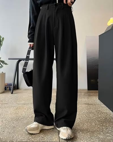 Image of Toochki Trousers for Woman Pants Women's Formal Office Korean | Black Track Pant | Straight | Cotton Spandex Stretchable Trouser | High-Waisted Bottom Wear