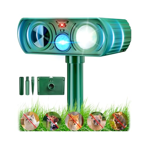 Repelente solar para gatos LEDSUUEI: espantadores ultrasónicos para gatos con sensor de movimiento PIR, disuasivos solares para gatos para jardín, patio, granja, perros, pájaros, ardillas, disuasión