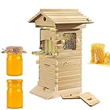 Flow Hive Bienenstock-Starter-Kit: enthält 10 Rahmen, einen kompletten Bienenstock mit Beobachtungsfenstern und einem Honigfluss-Futterspender und ein hölzernes Bienenhaus für Gartenbestäuber.