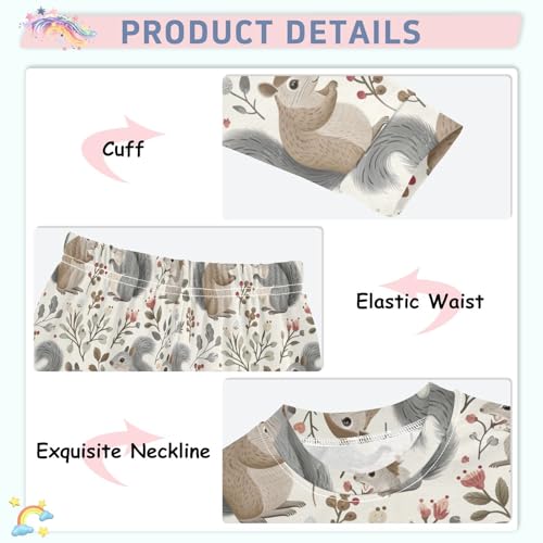 ALAZA Squirrel Leaf Blossom 2 Piece Pajama Set Long Sleeve Top and Pants Sleepwear Unisex4