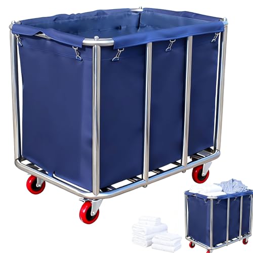 Carrito Lavandería, Cesto Ropa Acero Inoxidable Con Ruedas Clasificador Ropa Comercial Impermeable Inoxidable Extraíble Cestos Ropa Grandes Para Hogar Hotel Y Lavandería Capacidad 120Kg 90X65X81cm