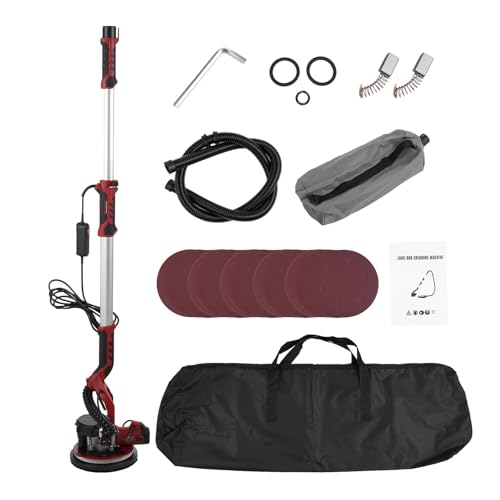 Lijadora De Paneles Yeso 1390 W, Eléctrica Con 20 Discos Lijado, 5 Velocidades Variables, 800-1800 RPM, Pared Mango Extensible Buen Efecto De Pulido, FáCil Y Limpio.(Red)