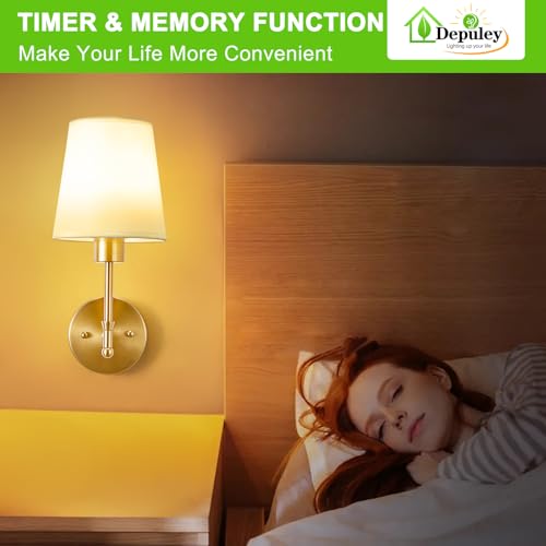 Image of Depuley Battery Operated Wall Sconce: Set of 2 19.99 inch Wireless Wall Lights with Remote for Bedroom - Rechargeable 15 Colors Gold Wall Lamp for Living Room Hallway Decor