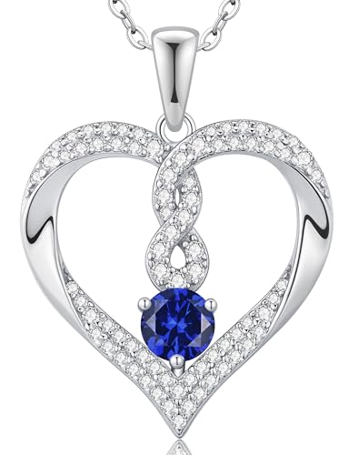 LOUISA SECRET Infinity Heart Birthstone Necklaces for Women, 925 Sterling Silver Forever Love Pendant Jewelry for Her, Ideal Gift for Wife, Girlfriend, Mom on Birthday, Anniversary, Mother's Day Gift