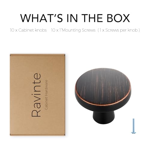 Image of Ravinte 10 Pack Solid Single Hole Kitchen Round Cabinet Knobs Oil-Rubbed Bronze Pulls Drawer Knobs Kitchen Cabinet Hardware Handles