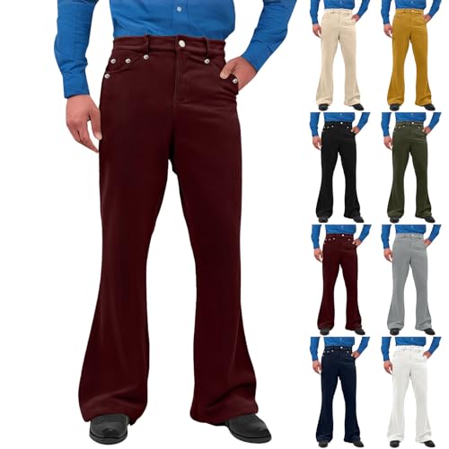 Men's Corduroy Casual Vintage 60s 70s Bell Bottom Pants Stretch Fit Classic Comfort Flared Flares Retro Disco Pant