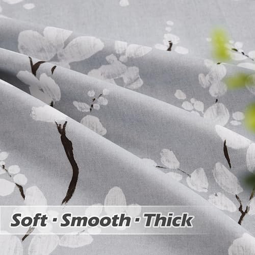 FMFUNCTEX 100% Blackout Floral Curtains for Bedroom, Grey Curtains 54 inch Length Blossom Flower Patterned for Living Room,Thermal Insulated Drapes Farmhouse, Grommet Top 2 Panels (White on Grey) - Image 7