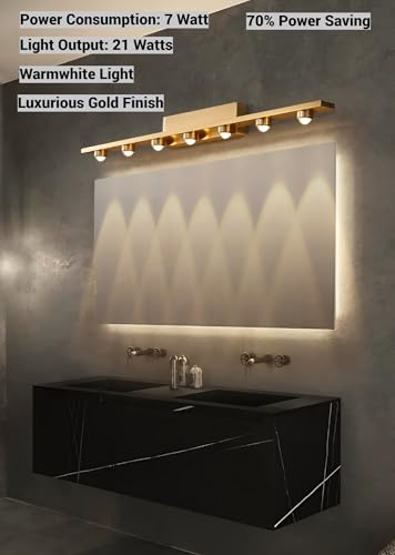 Image of FILLISKA 7 Way LED Mirror /Picture /Vanity Light with Warmwhite Light (7 LED Luxurious Gold-985B)(2 Year Warranty)