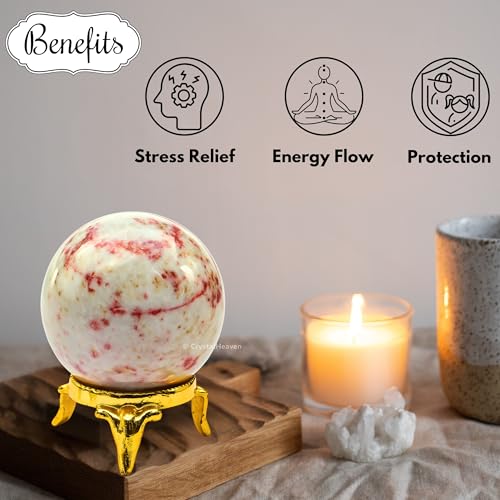 Image of Certified Cinnabarite Crystal Ball for Meditation - Premium Crystal Vastu Items for Home and Feng Shui Items for Good Luck - Ideal for Pooja Supplies and Spiritual Practices (1.5 inch Inch)