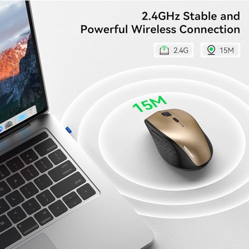 Image of TECKNET Wireless Mouse, 2.4G USB Computer Mouse with 6-Level Adjustable 4800 DPI, 30 Months Battery, Ergonomic Grips, 6 Buttons Portable for PC, Chromebook, Mac - Gold Black