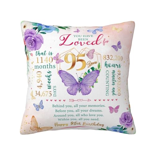 Skizbcw 95th Birthday Gifts for Women, 95th Birthday Decorations for Women, Birthday Gift for 95 Year Old Woman, 95 Birthday Decorations for Woman Throw Pillow Covers 18 x 18 Inch