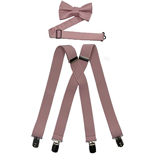 Spencer J's Boys X Back Suspenders & Bowtie Set Variety of Colors (Rose Gold)