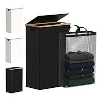 efluky Slim Laundry Basket with Lid, Tall Narrow Washing Basket for Laundry, Folding Small Slimline Laundry Baskets for Dirty Clothes, 63L Cloth Storage Basket Black