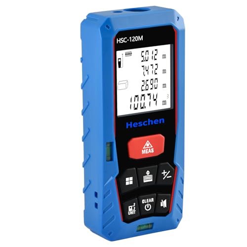 Heschen Misuratore di distanza laser, HSC-60M, 60m 196ft, con 2 livelle a bolla d'aria, telemetro digitale laser portatile, per misurare distanza, area, volume (HSC-120M, 120m 394ft)