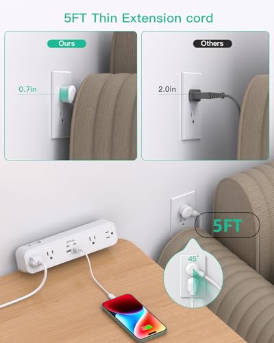 Mifaso PD30W Desk Clamp Power Strip, Surge Protector, Fast Charging Station | 4 Outlets, 4 USB (2 USB C), 5FT Extension Cord, Desk Organizer Gaming Accessories Office Essentials, Fits 1.96" Tabletop Edge - Image 7