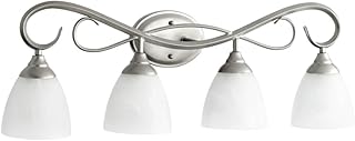 Quorum International 5108-4-64 I Powell Collection Four-Light Bathroom Vanity I Classic Nickel Finish I Contemporary Style Fixture I LED Compatible I