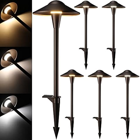 LEONLITE 3CCT Low Voltage Pathway Lights, LED Landscape Path Lights, 3000K/4000K/5000K, Saucer Head, 12-24V AC/DC, IP65 Outdoor Walkway Light, Oil Rubbed Bronze Aluminum, Pack of 6 Cover