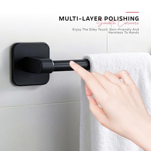 Image of Amazon Basics Self Adhesive Towel Rod for Bathroom No Drill - 12 Inch Rust Resistant Aluminum Towel Holder, Strong Adhesive Wall Mounted Towel Hanger for Bathroom & Kitchen Pack of 1