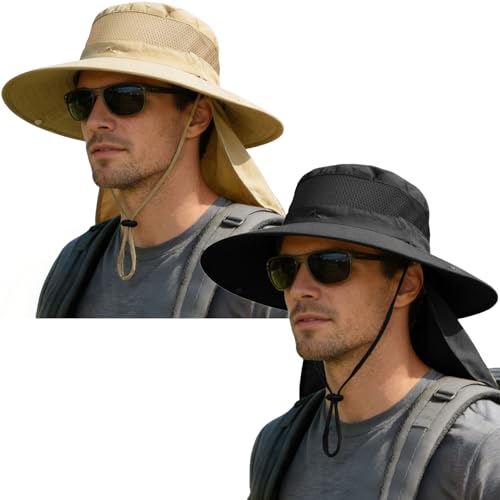 Image of ZOORON Sun Hats for Men Women Fishing Hat with Neck Flap,UPF 50+ Sun Hat Waterproof Wide Brim Bucket Hats for Safari Hiking