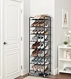 STO STO 8-Tier Narrow Shoe Rack with Lockable Wheels, Double-Sided Vinyl Mesh Shelf Shoe Organizer for Up to 30 Pairs, Slim Space Saving Metal Rolling Shoe Storage for Entryway, Closet, Hallway