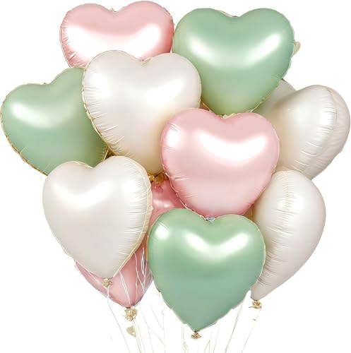 Ballons en forme de cœur en feuille, ballons en hélium en forme de cœur de 18 pouces, ballons en forme de cœur Beige Sage Rose, ballons en forme de cœur pour mariage en forme de cœur en feuille