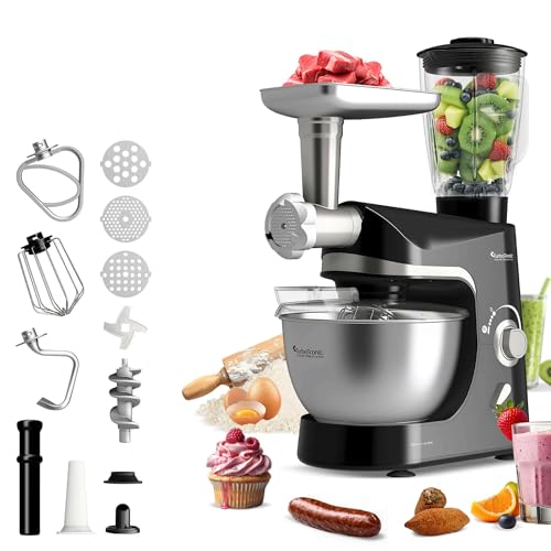 TurboTronic TT-007 / Robot de Cuisine – Batteur sur Socle – Robot Pâtissier – Mixeur Multifonction – 5 Litres – 2000W – Noir