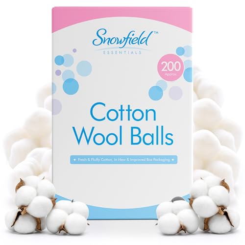 SOL 200pk Cotton Wool Balls - Soft & Gentle Natural - 100% Pure Cotton for Baby Care Makeup Removal & Crafts - Highly Absorbent [Now Packed in Box]